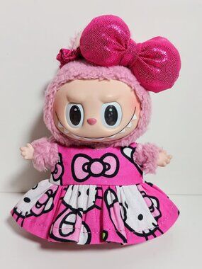 Custom Hello Kitty Dress with Oversized Metallic Bow Labubu Outfit